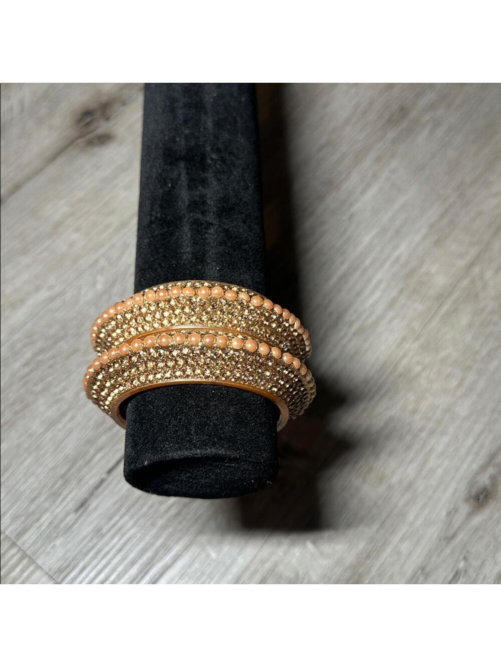 Gold and Peach Beaded Kundan Bangles